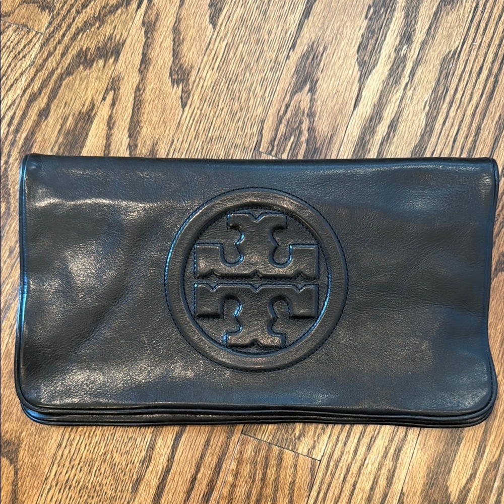 Tory Burch Black Leather Bombe Clutch Bag